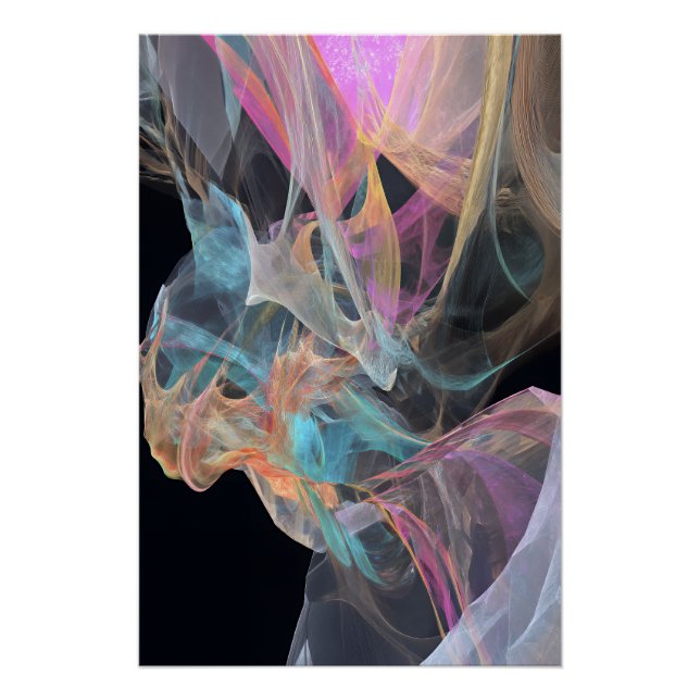 Póster Vórtice de Linha Teal Magenta Iridescente Brilho (Frente)