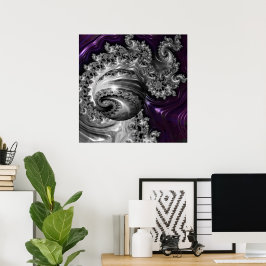 Poster Vórtice Fractal Prateado e Roxo