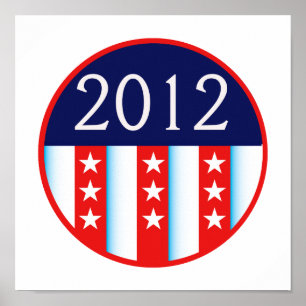 Póster votação vermelha e azul do selo 2012 da eleiçã