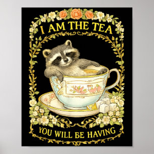 Poster Vou ter o chá com guaxinim engraçado britânico