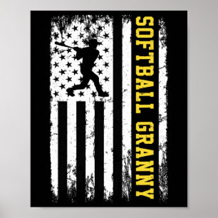 Poster Vovó de Softbol Bandeira Americana Vintage EUA