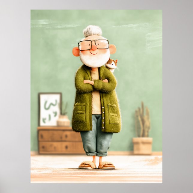 Poster Vovô encantador e seu gato (Frente)