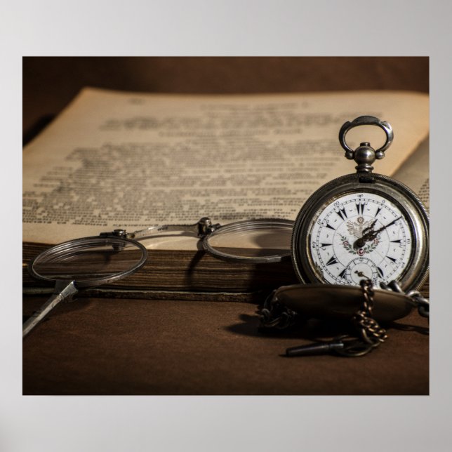 Poster Vovô, relógio antigo e óculos (Frente)