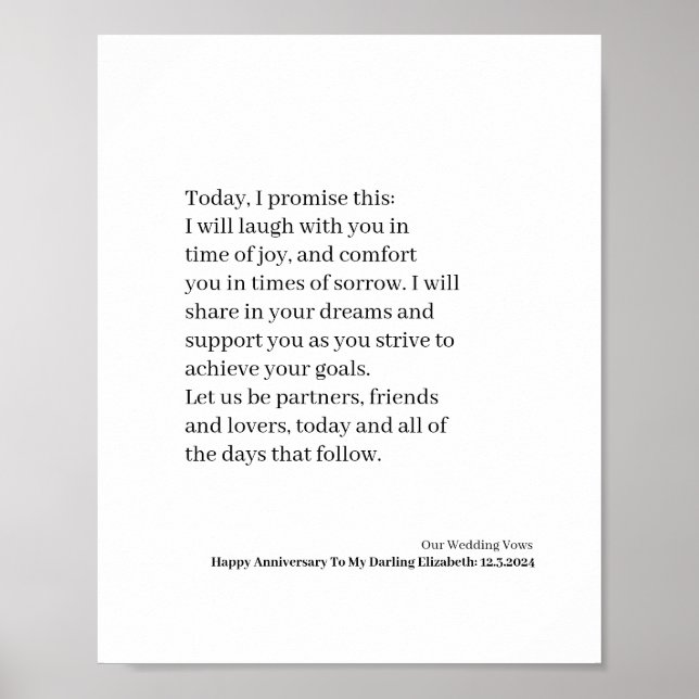 Poster Vow de Casamento Personalizado (Frente)