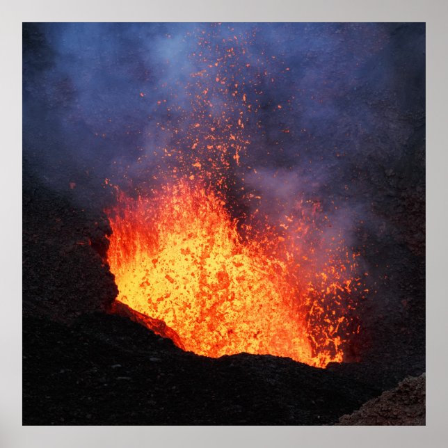 Póster vulcão ativo de erupção - corrente de lava quente  (Frente)