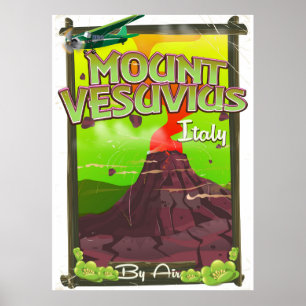 Póster vulcão italiano de desenho animado Monte Vesúvio