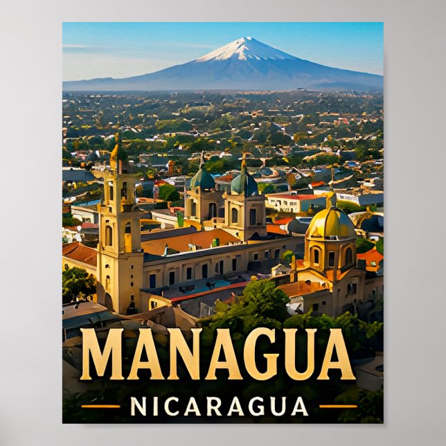 Poster Vulcões e Beleza à Beira do Lago em Managua (Frente)