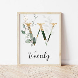 Poster W - Letra Monograma - Greenery Nursery Name Impres