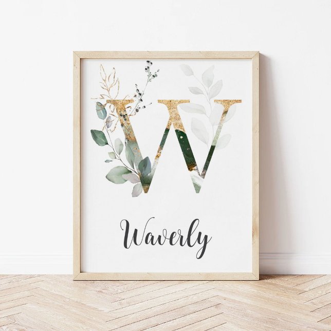 Poster W - Letra Monograma - Greenery Nursery Name Impres (Criador carregado)