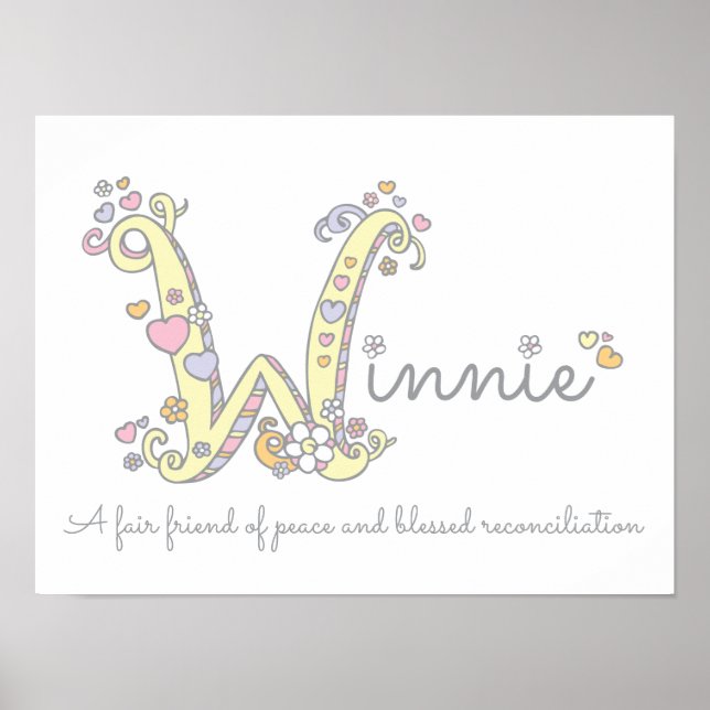 Póster W para Winnie nome inicial da arte de rabiscos sig (Frente)