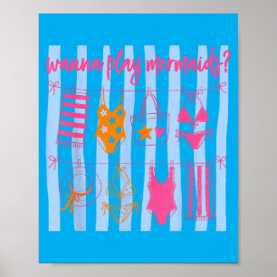 Poster W Play Mermaids Pré-jovem Garota Vibrações de Verã