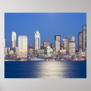 Poster WA, Seattle, panorama de Seattle e Elliott Bay, 2