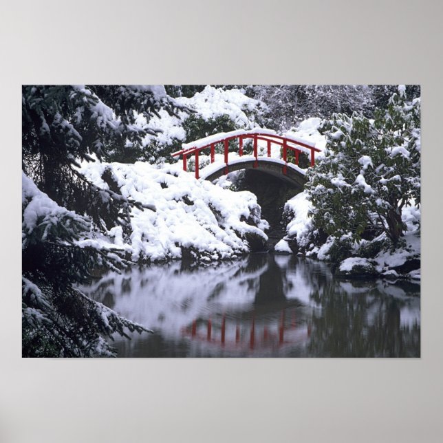 Poster WA, Seattle, Ponte da Lua e lago após o inverno (Frente)