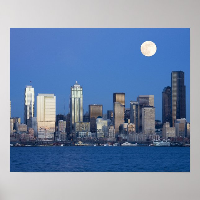 Poster WA, Seattle, Seattle Skyline e Elliott Bay 2 (Frente)