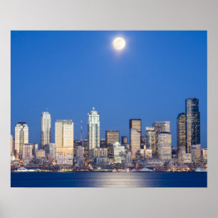 Poster WA, Seattle, Seattle Skyline e Elliott Bay 3
