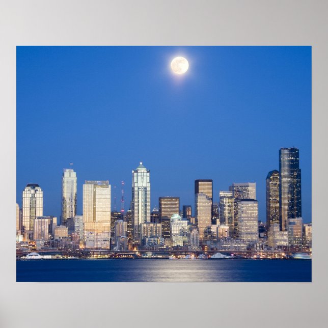 Poster WA, Seattle, Seattle Skyline e Elliott Bay 3 (Frente)