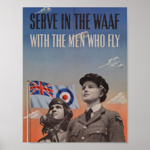 Poster WAAF no uniforme com o piloto ao lado dela
