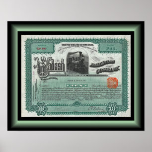 Poster Wabash Railroad Company Stock Certificate ~ 1912