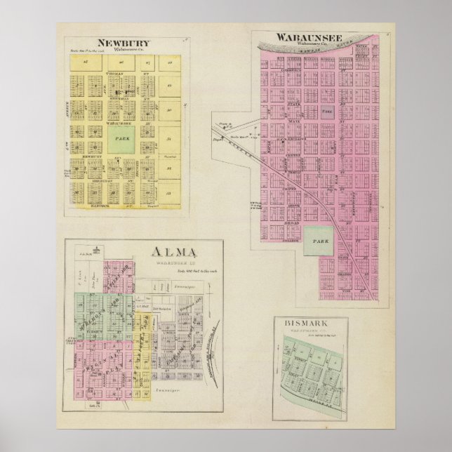Poster Wabaunsee, Newbury, Alma, Bismark, Kansas (Frente)