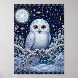 Poster Wächterin der Winternacht – Schneeeule unter Stern