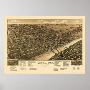 Póster Waco, mapa panorâmico de TX - 1886