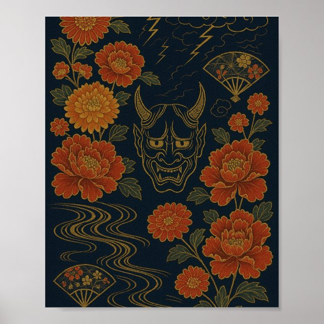 Poster wagara "Tempestade da Oni: Arte Japonesa Tradicion (Frente)