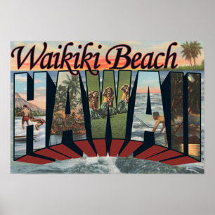 Póster Waikiki Beach, Havaí - Large Letter Scenes