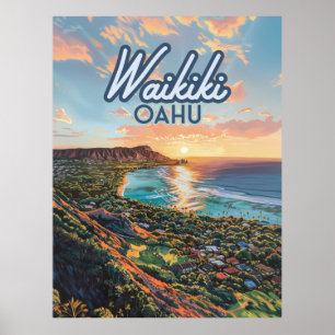 Poster Waikiki Beach Honolulu Oahu Hawaii Retro