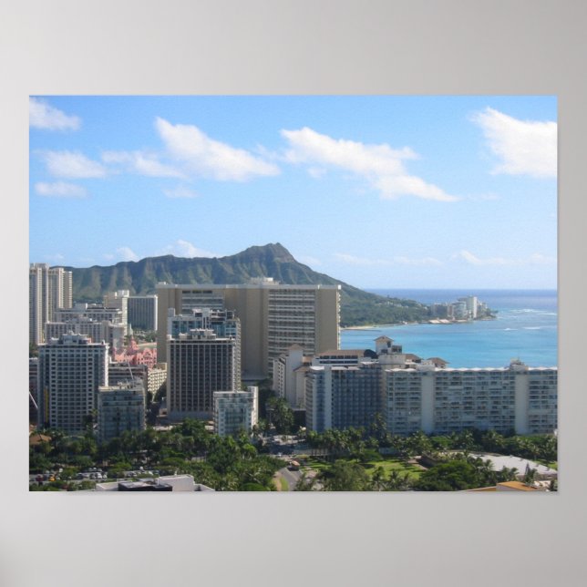 Póster Waikiki e Diamond Head do Havaí (Frente)