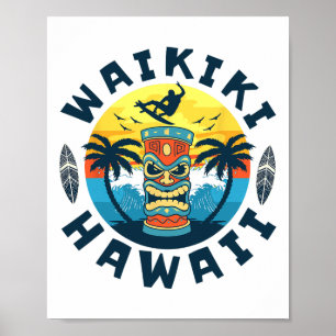 Poster Waikiki Havaí Praia Surfing Férias de Verão Para M