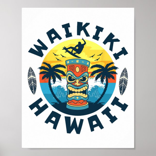 Poster Waikiki Hawaii Beach Surfing Summer Vacation For M (Frente)