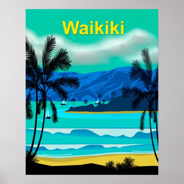 Póster Waikiki Hawaii Viagem (Frente)