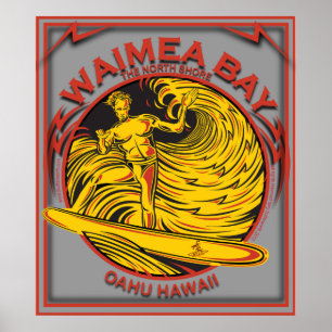 PÓSTER WAIMEA BAY NORTH SHORE HAWAII SURFING
