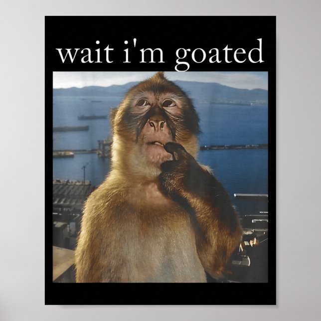 Poster Wait I'm Goated Funny Thinking Monkey Meme Gen Z H (Frente)