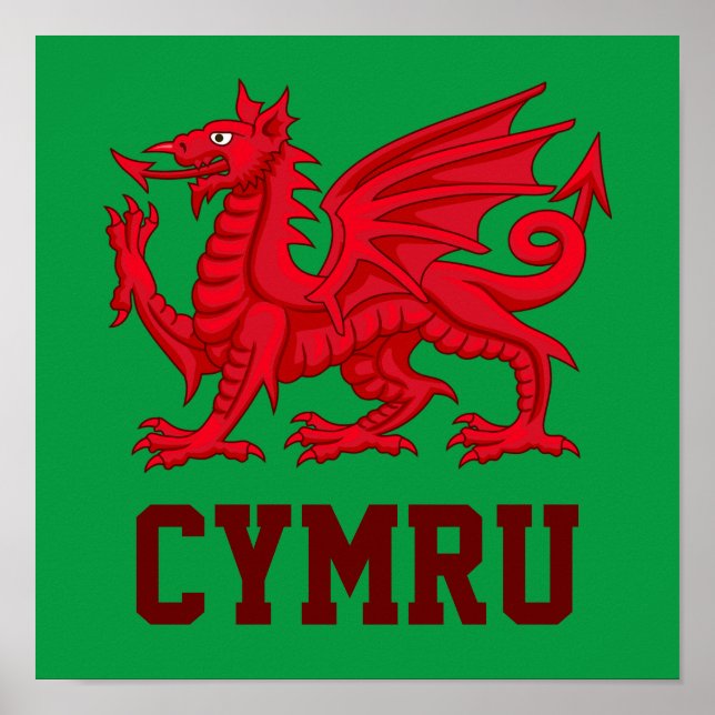 Poster Wales Red Dragon - Plano Verde (Frente)