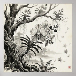 Poster Waling-Waling — Orquídea Rainha Filipina Sumi-e