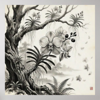 Poster Waling-Waling — Orquídea Rainha Filipina Sumi-e