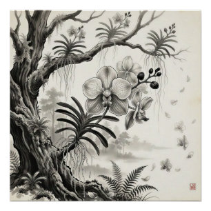 Póster Waling-Waling — Orquídea Rainha Filipina Sumi-e