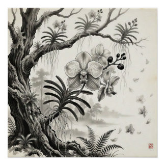 Póster Waling-Waling — Orquídea Rainha Filipina Sumi-e
