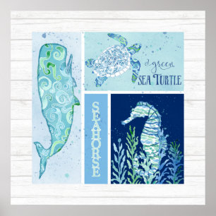 Póster Wall Art Beach Ocean Shore Turtle Seacavalo