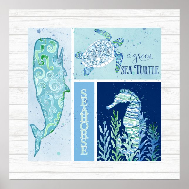 Póster Wall Art Beach Ocean Shore Turtle Seacavalo (Frente)