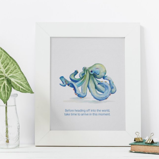 Poster Wall Art Charming Watercolor Azul Octopus (Wall Art Charming Watercolor Blue Octopus posters custom print)