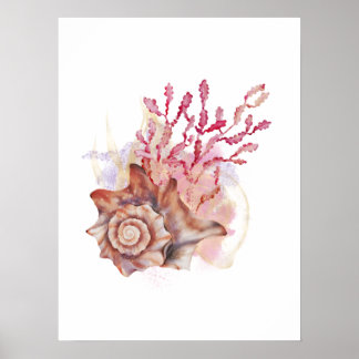 Poster Wall Art Moderna de Seashell Rosa e Dourada