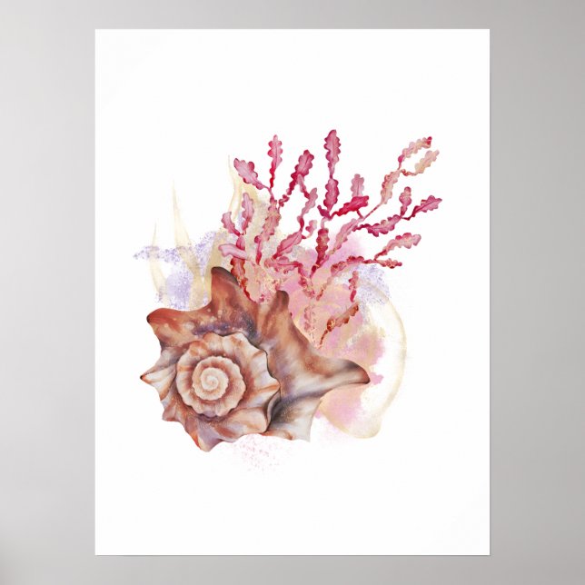 Poster Wall Art Moderna de Seashell Rosa e Dourada (Frente)