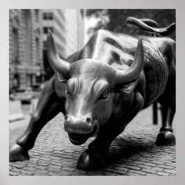 Poster Wall Street Bull Black and White Photoshop