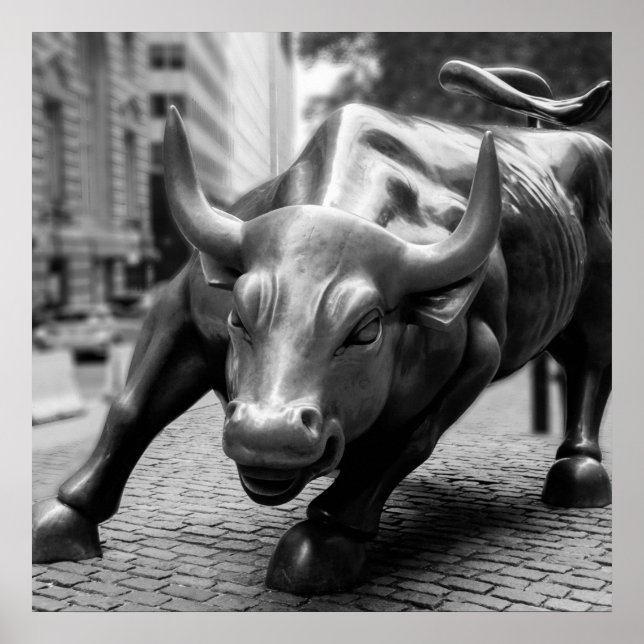 Poster Wall Street Bull Black and White Photoshop (Frente)