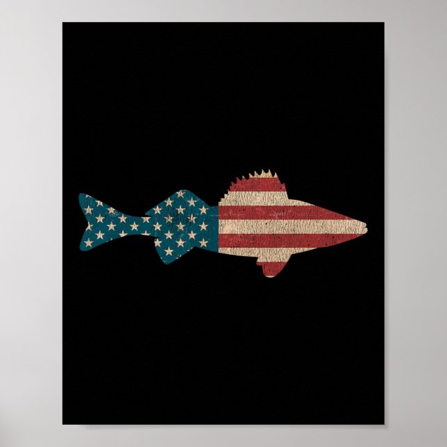 Poster Walleye Fish American Flag Sauger Angling (Frente)