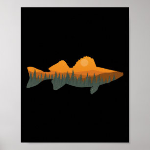 Poster Walleye Pesca Floresta Natureza Pescador da Vida S