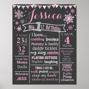 Póster Wallthday Birthday Chalkboard de inverno - Garota
