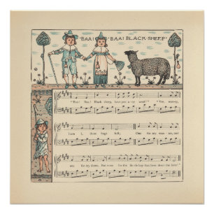 Póster Walter Crane Baa Baa Ovelha Negra Rima Infantil